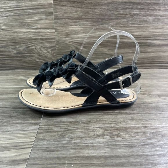 B.O.C. Black Floral T-Strap Buckle Sandals CCAL18 Women's Shoes Size 6 - Picture 3 of 9
